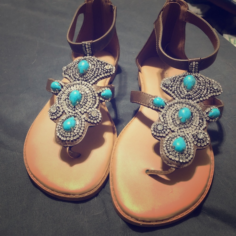 Silver and blue gladiator sandals